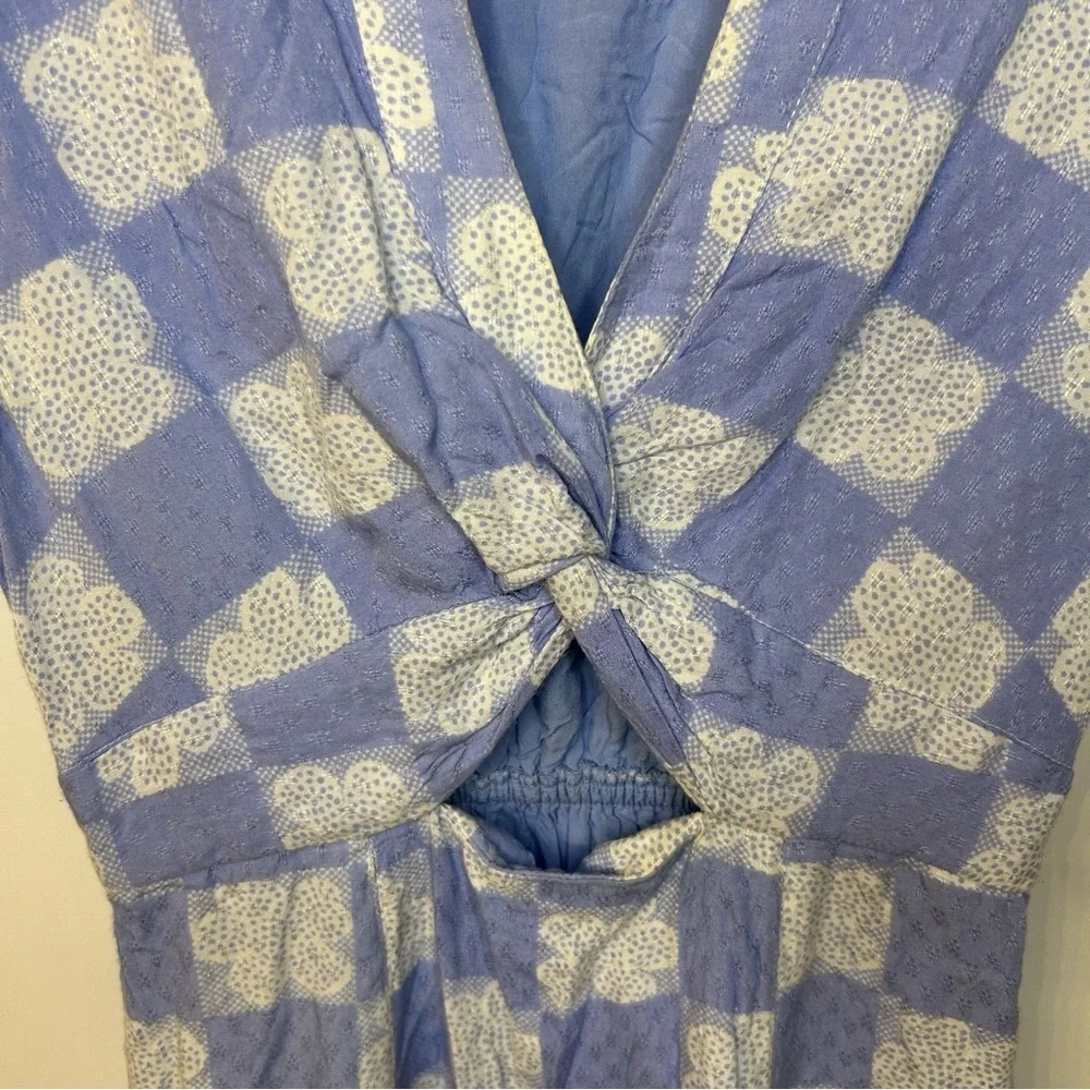 Urban Outfitters Harlow Twist Front Mini Dress, Blue White Floral Check, Small - Picture 7 of 12